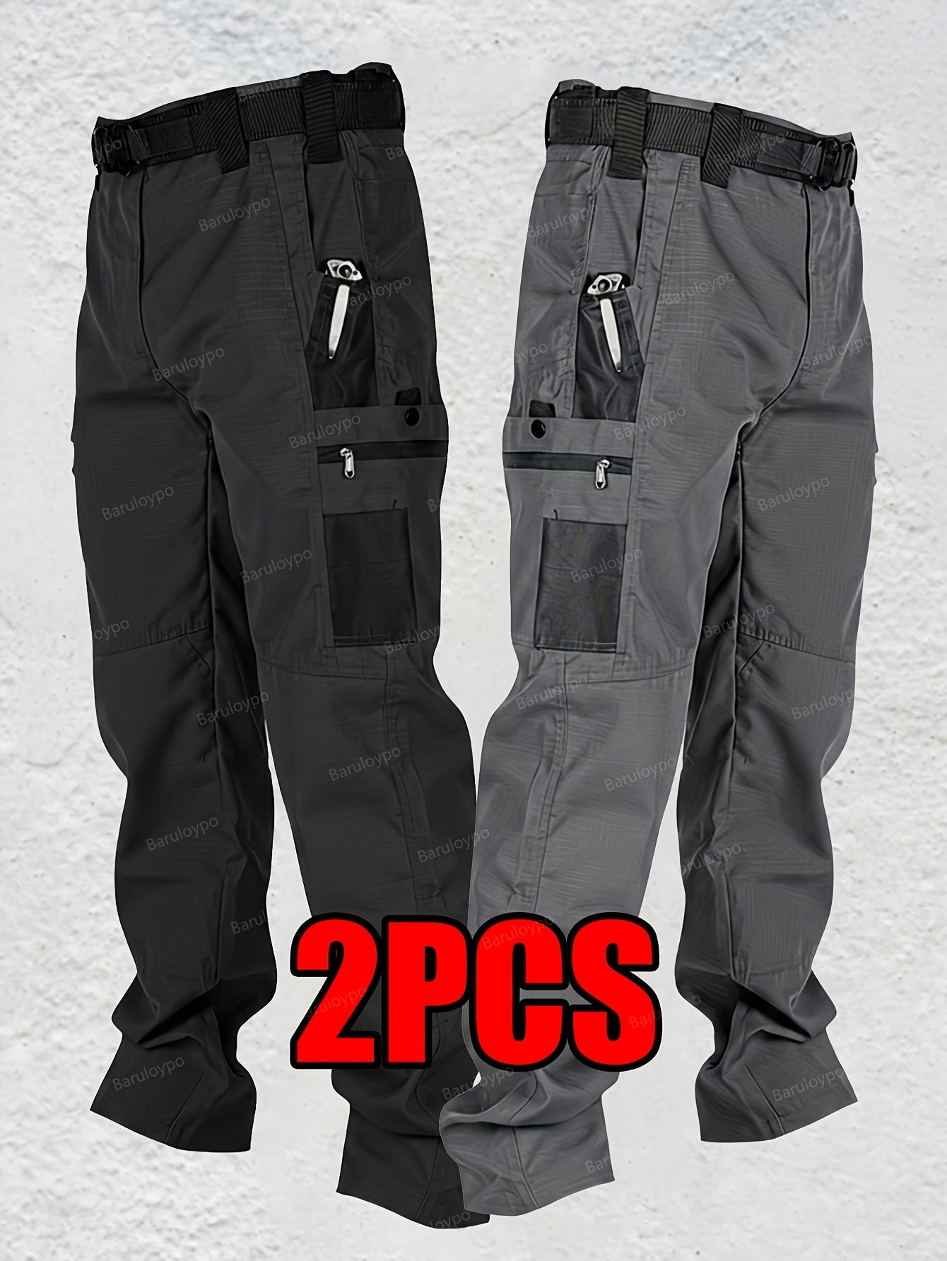 Men's Grey+Army Green Utility Cargo Cargo Pants – Grey option – view 4