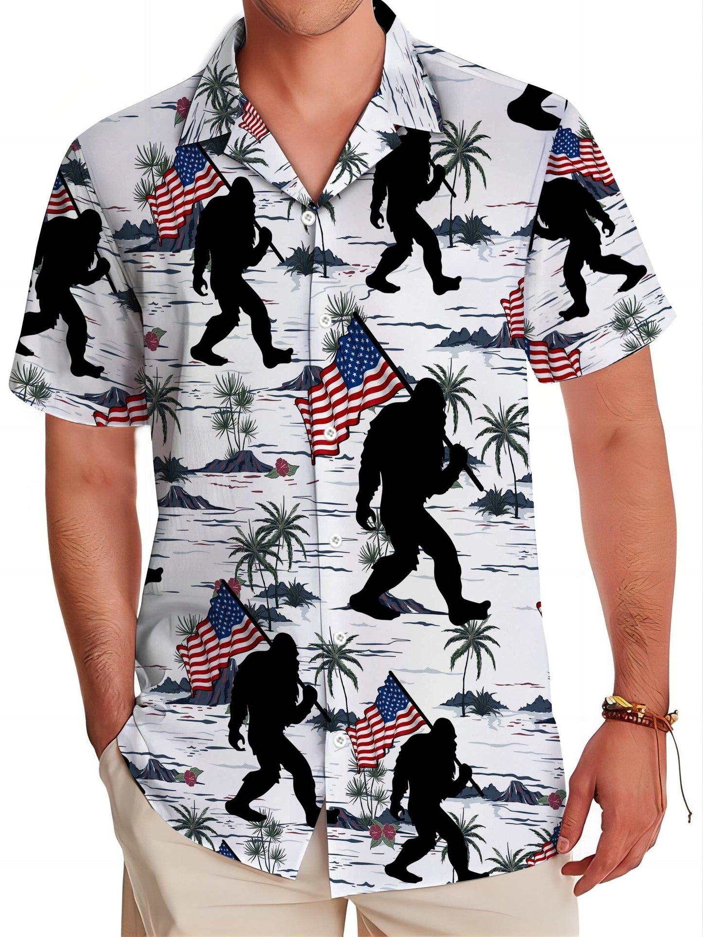 Men's Hawaiian Shirt – Orangutan Flag Short Sleeve Button Up – view 4