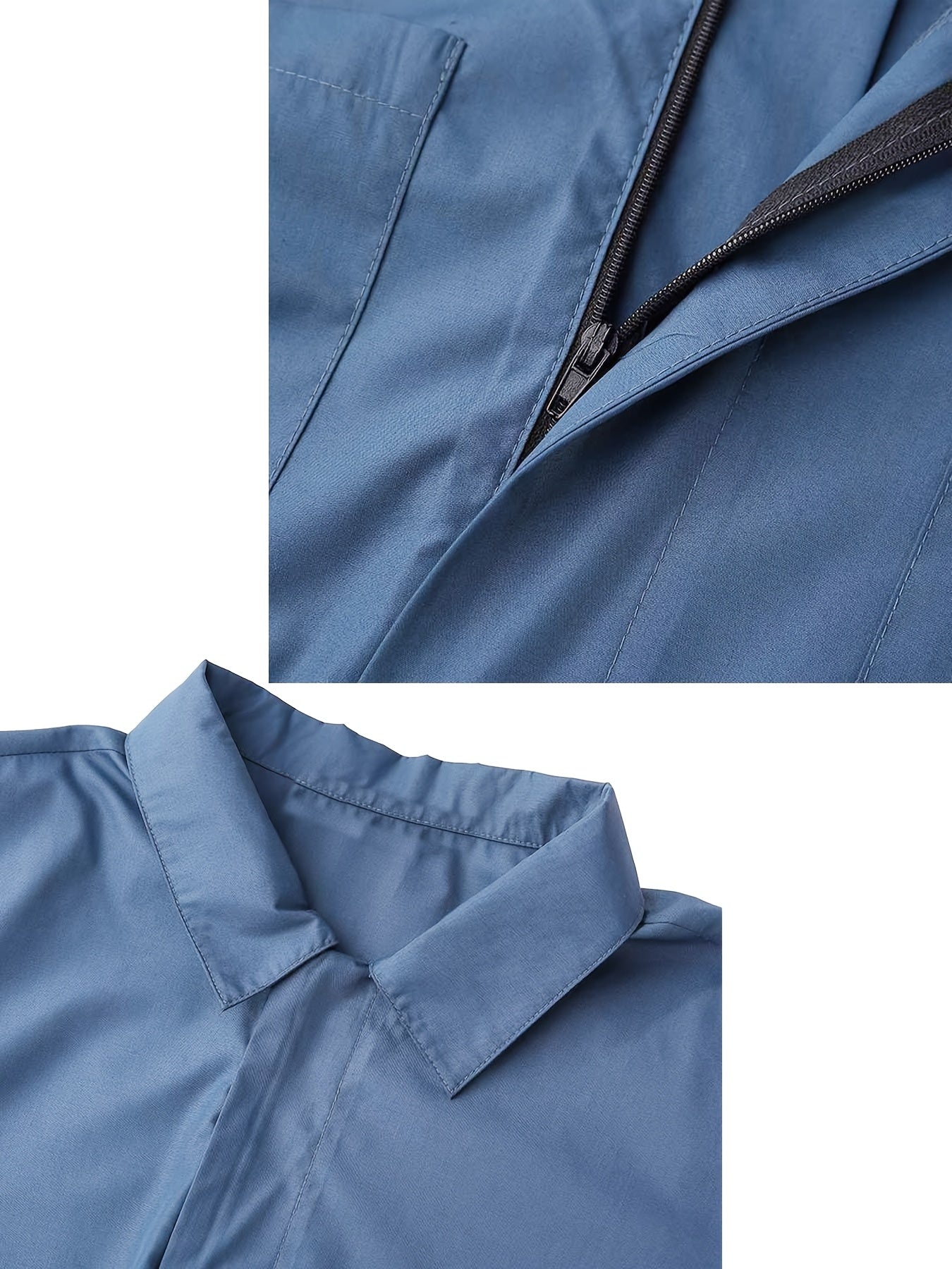 Men's Hooded Coveralls - Full-Zip One-Piece Design – Black / Blue – view 13