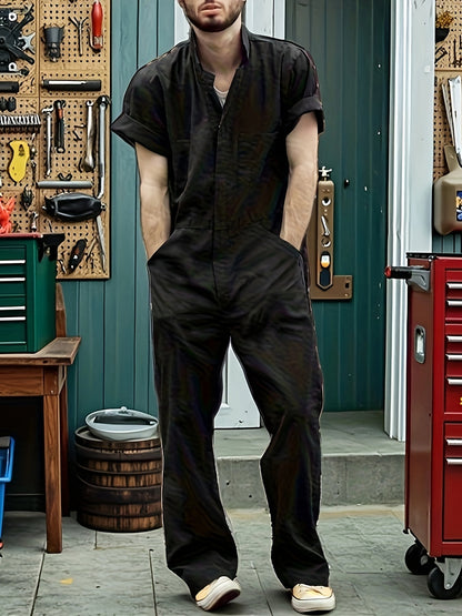 Men's Hooded Coveralls - Full-Zip One-Piece Design – Black / Blue – Black option – view 2