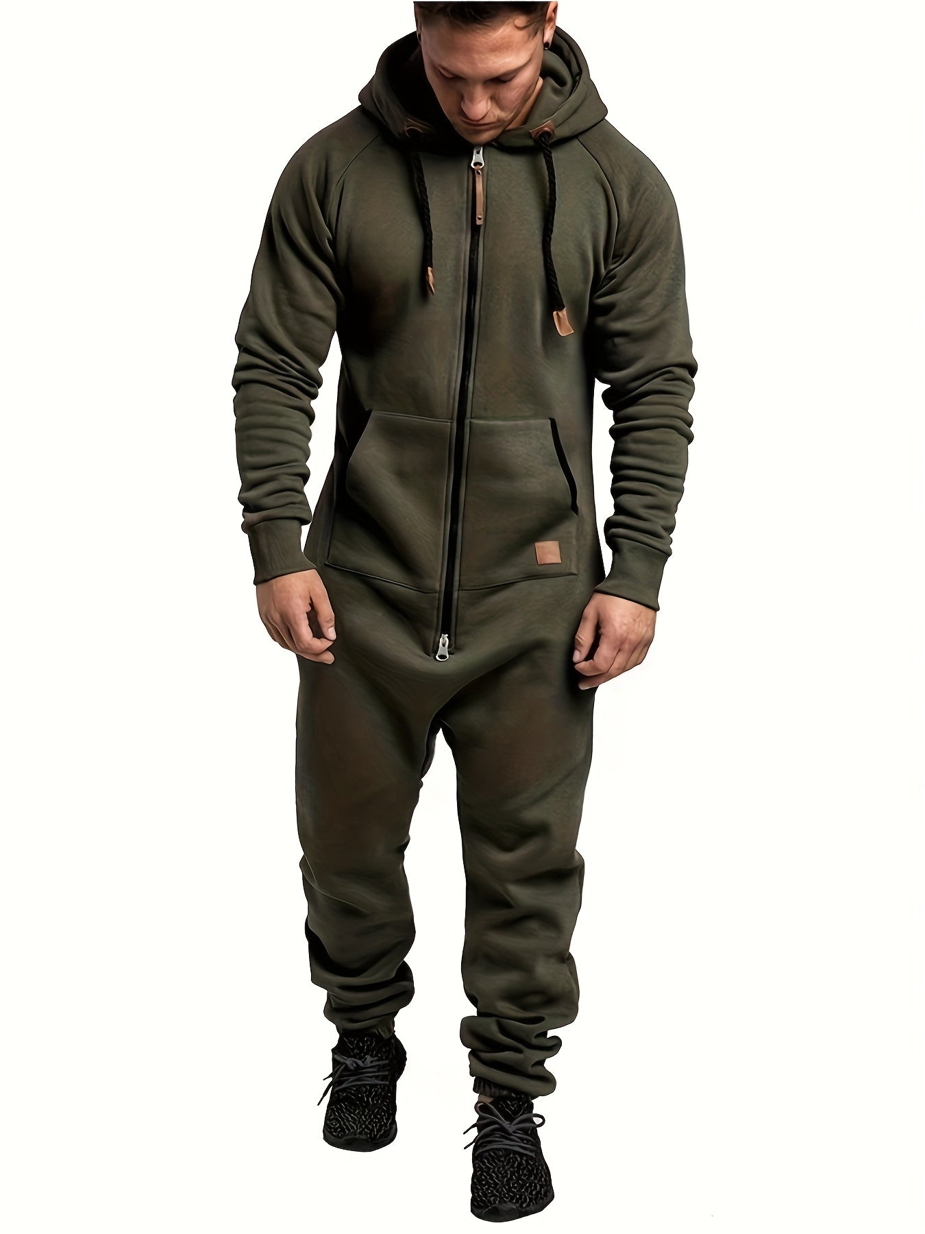 Men's Hooded Coveralls - Full-Zip One-Piece Design – Bright Red / Green – view 5