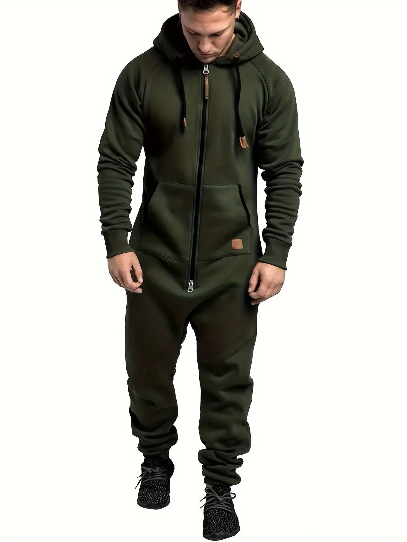Men's Hooded Coveralls - Full-Zip One-Piece Design – Bright Red / Green – view 7