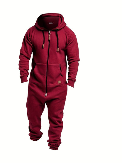Men's Hooded Coveralls - Full-Zip One-Piece Design – Bright Red / Green – Red option – main product image