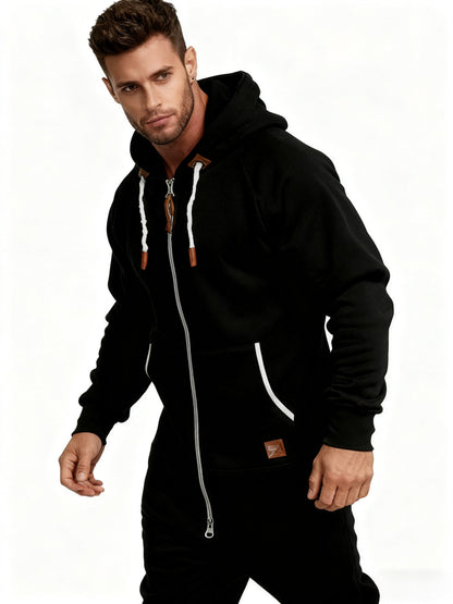Men's Hooded Coveralls - Full-Zip One-Piece Design – Red / fern green – view 4