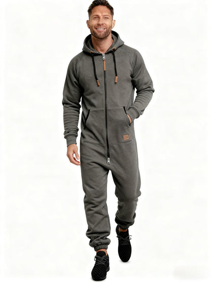 Men's Hooded Coveralls - Full-Zip One-Piece Design – Red / fern green – view 5