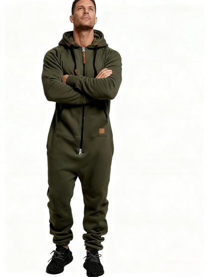 Men's Hooded Coveralls - Full-Zip One-Piece Design – Red / fern green – view 6