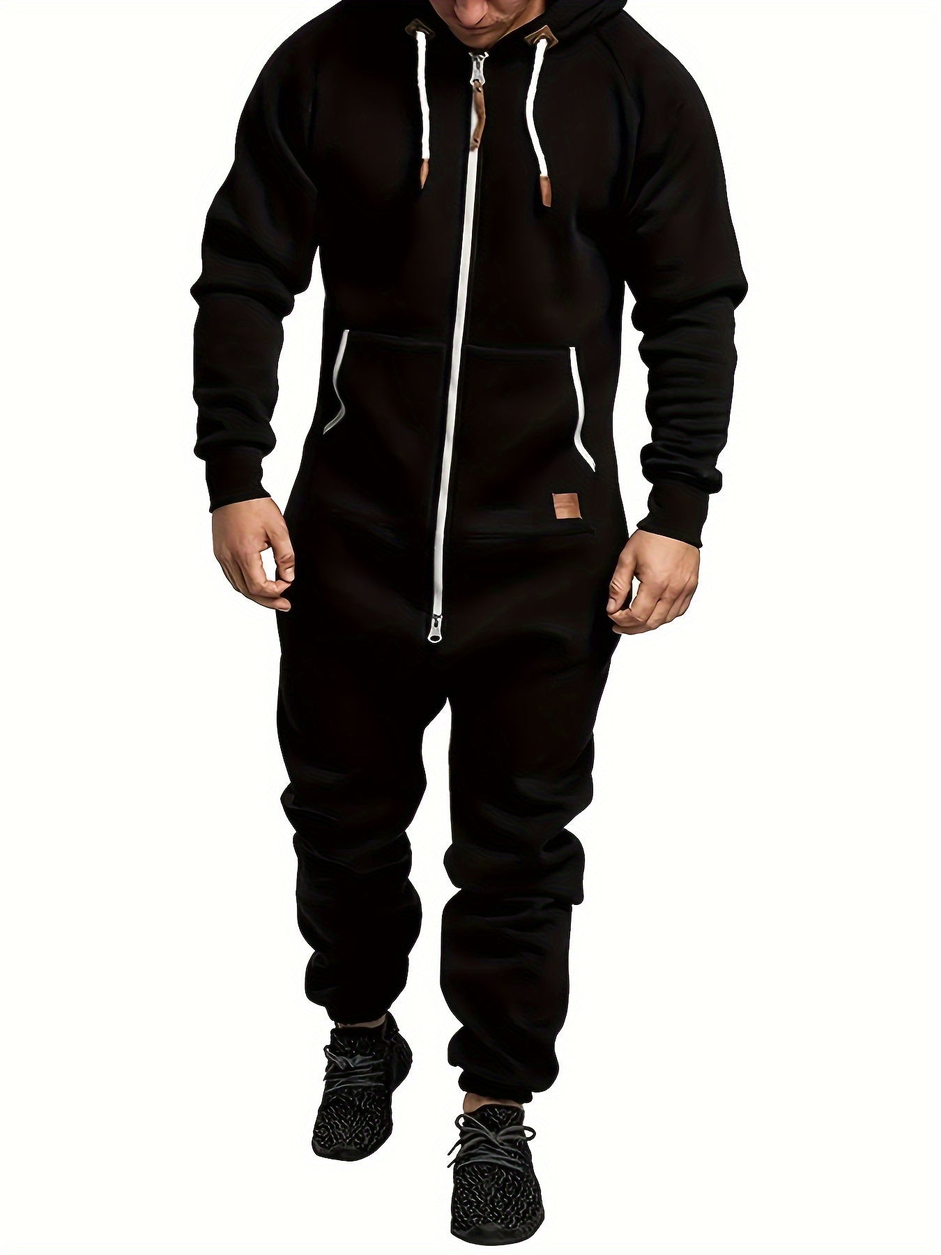 Men's Hooded Coveralls - Full-Zip One-Piece Design – Sizes 0XL–5XL – Black option – view 3
