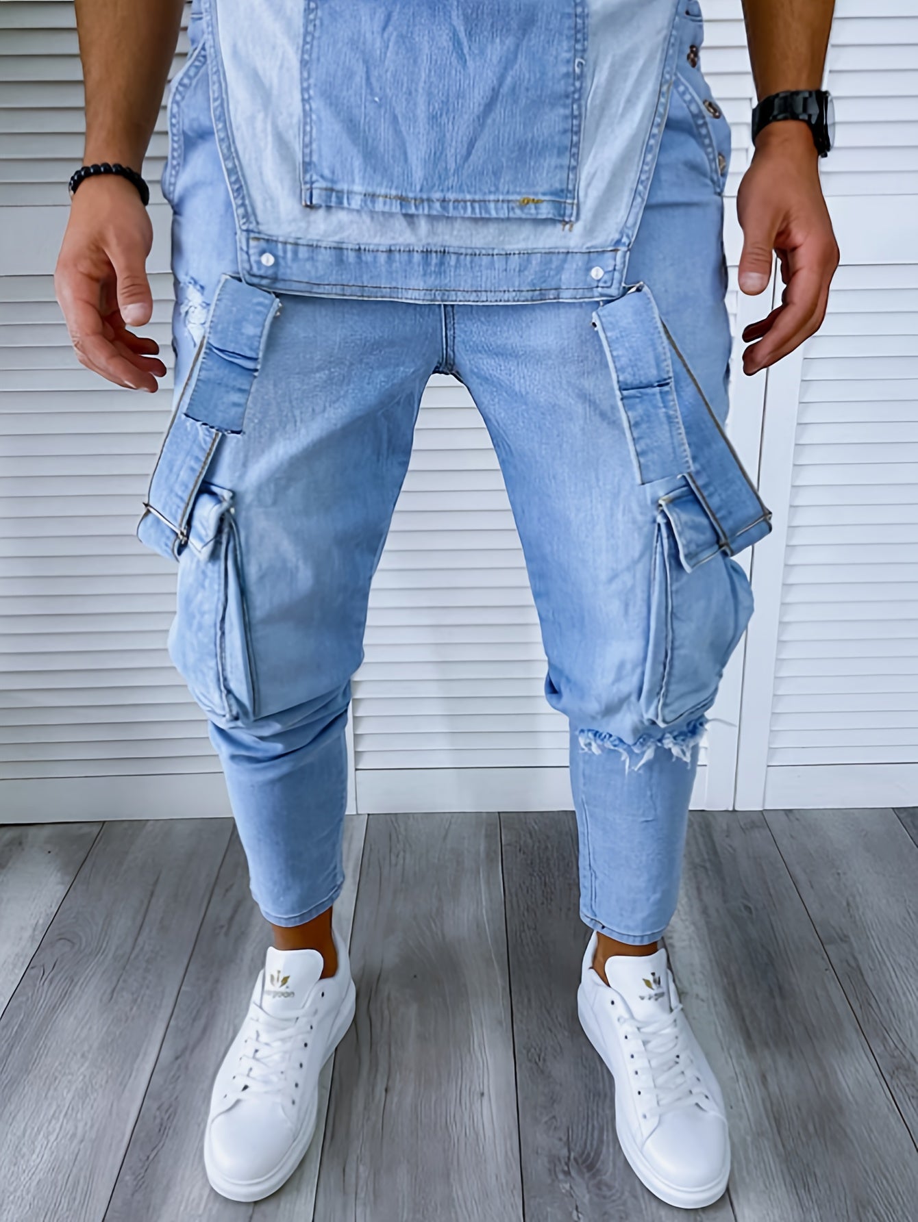 Men's Hooded Coveralls - Multi-Pocket Denim Design – view 4