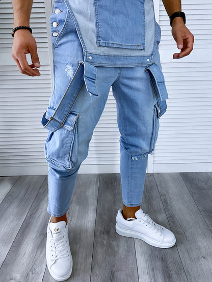 Men's Hooded Coveralls - Multi-Pocket Denim Design – view 6