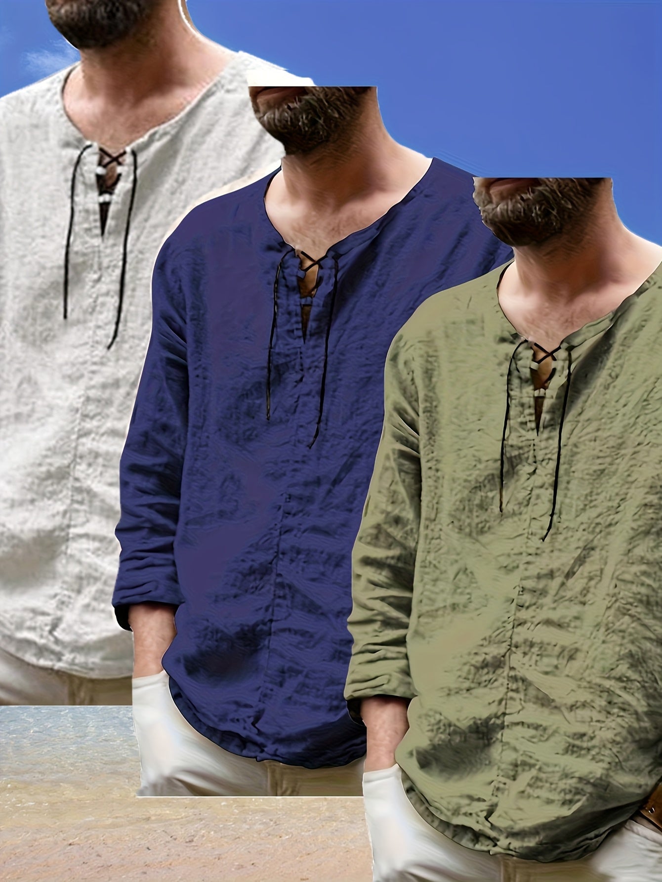 Men's Lace Detail Casual Shirt - V-Neck Long Sleeve – view 6