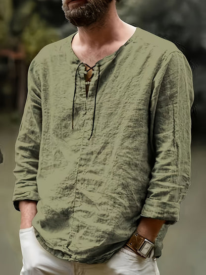 Men's Lace Detail Casual Shirt - V-Neck Long Sleeve – view 8