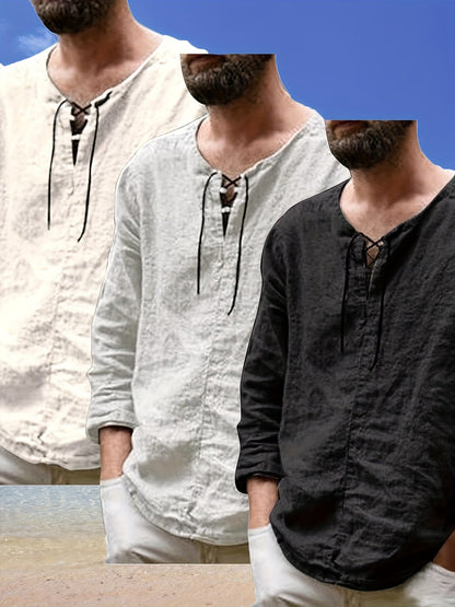 Men's Lace Detail Casual Shirt - V-Neck Long Sleeve – view 9