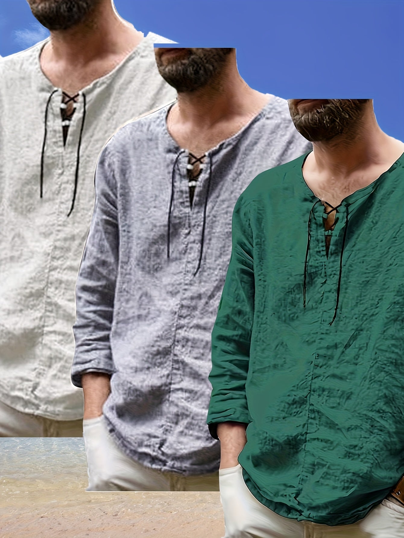 Men's Lace Detail Casual Shirt - V-Neck Long Sleeve – view 11