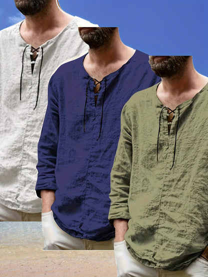 Men's Lace Detail Casual Shirt - V-Neck Long Sleeve – view 13