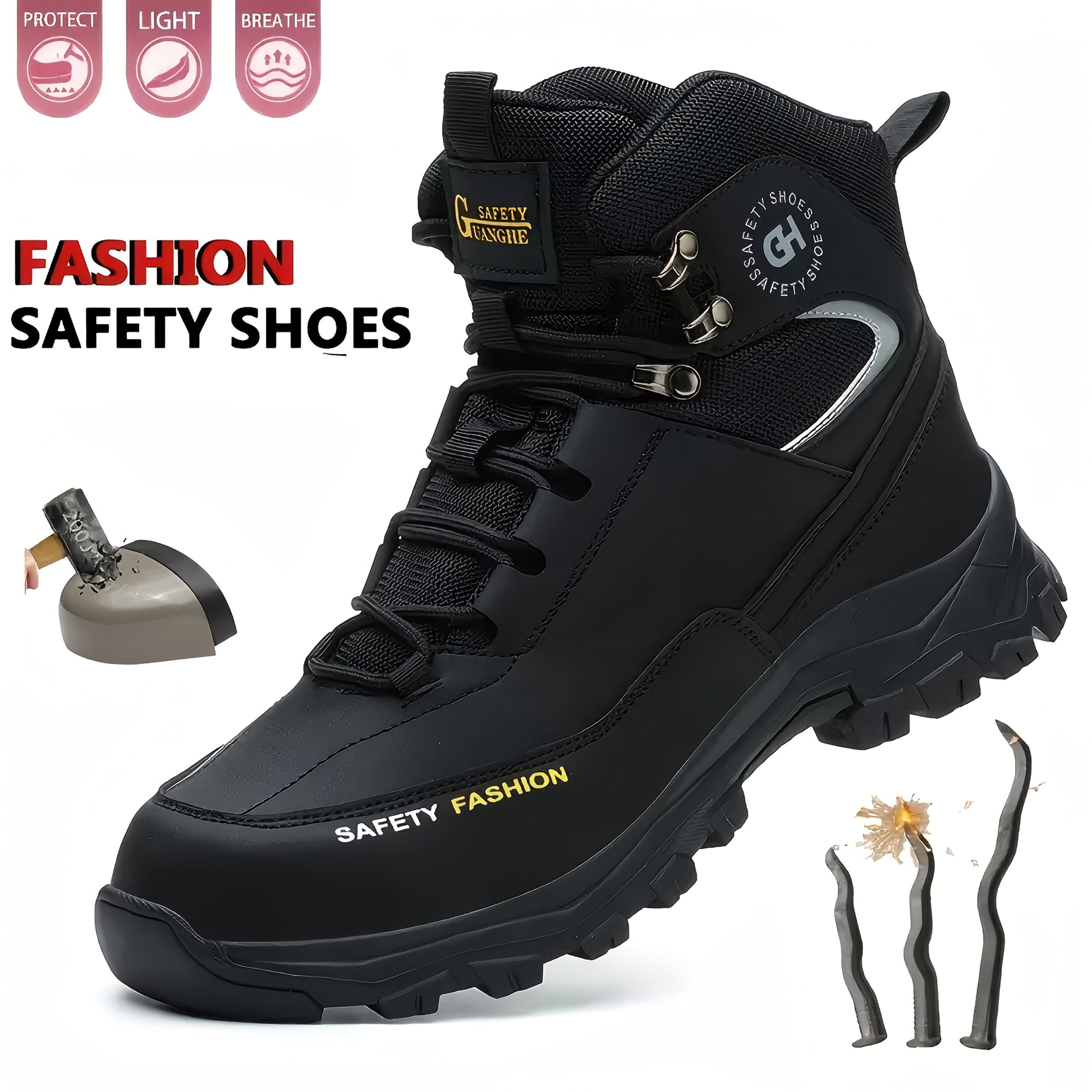 Men's Lace-Up Work-Style Shoes - Reinforced Toe and Rubber Sole – main product image