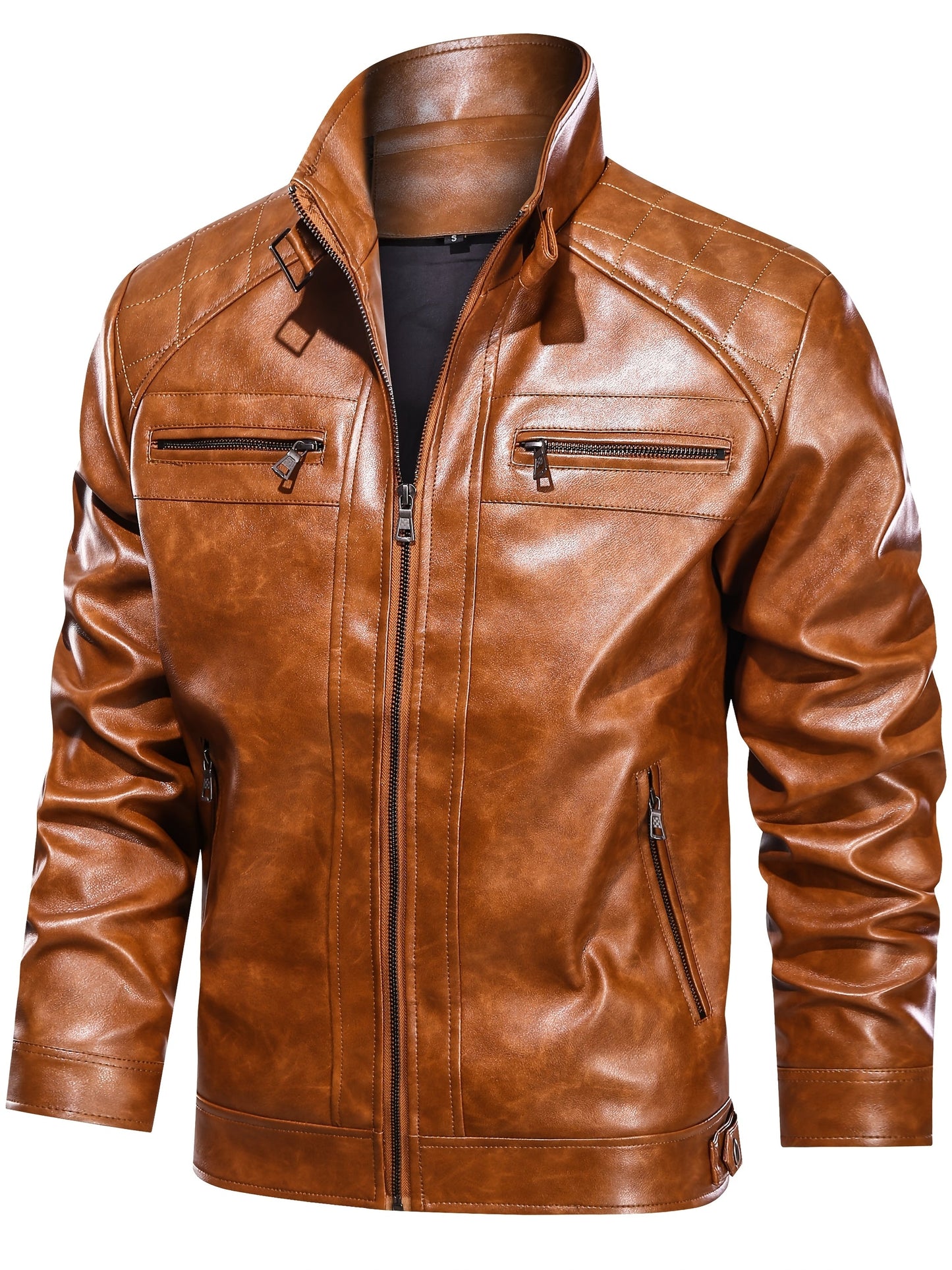 Men's Lightweight Faux Leather Zip-Up Jacket – Khaki option – view 2