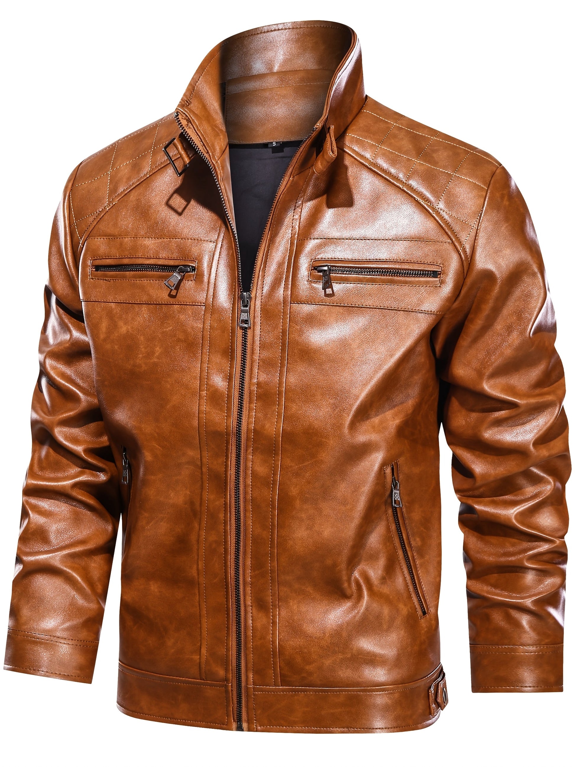 Men's Lightweight Faux Leather Zip-Up Jacket – Khaki option – view 2
