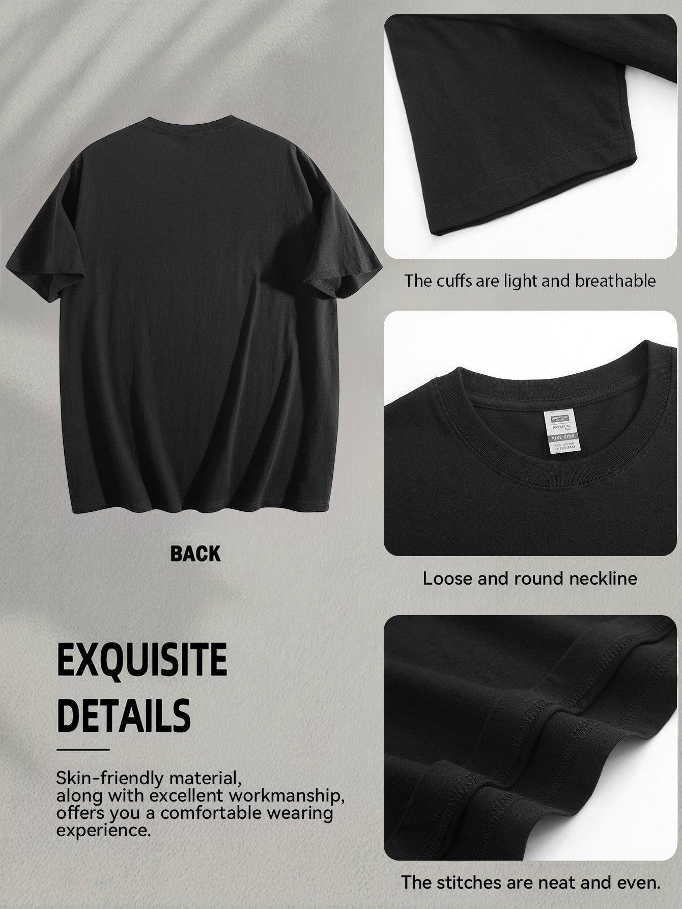 Men's Oversized T-Shirt - Round Neck Short Sleeve – Black – view 11