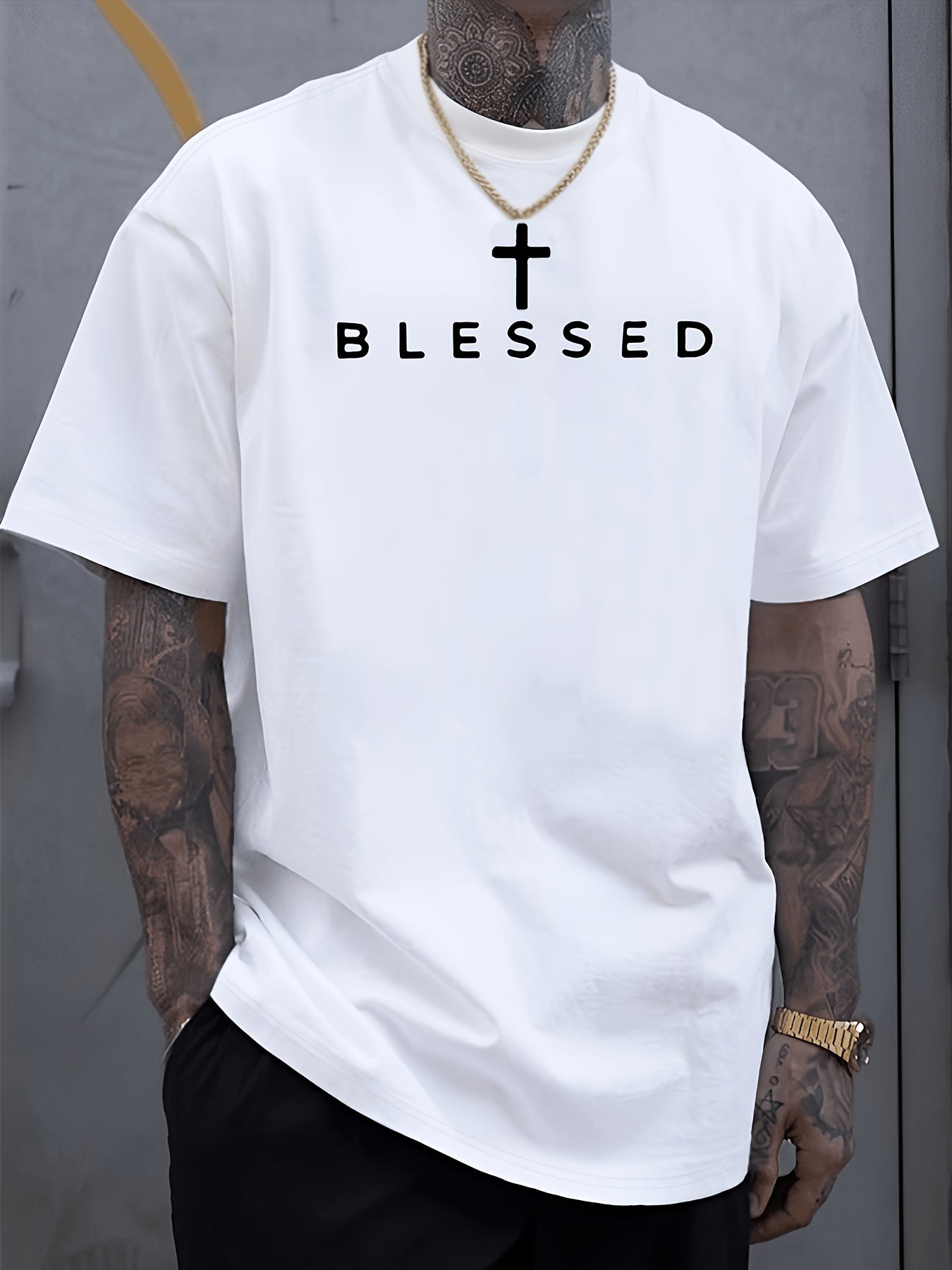 Men's Oversized T-Shirt - Round Neck Short Sleeve – Sizes 0XL–5XL – White option – main product image