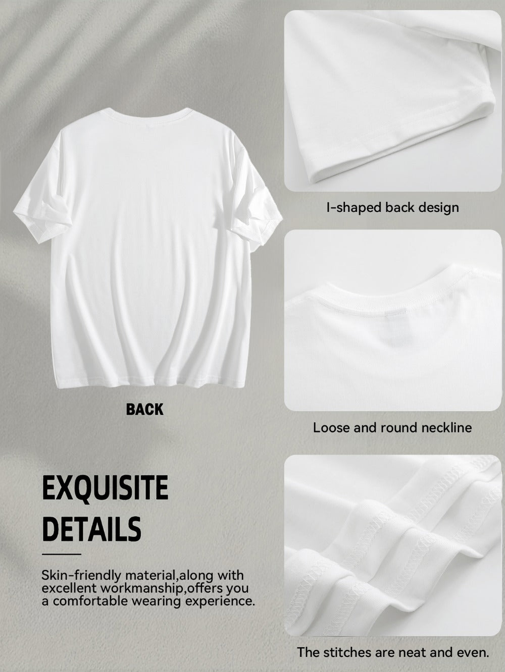 Men's Oversized T-Shirt - Round Neck Short Sleeve – White Colorway 06341 detail view