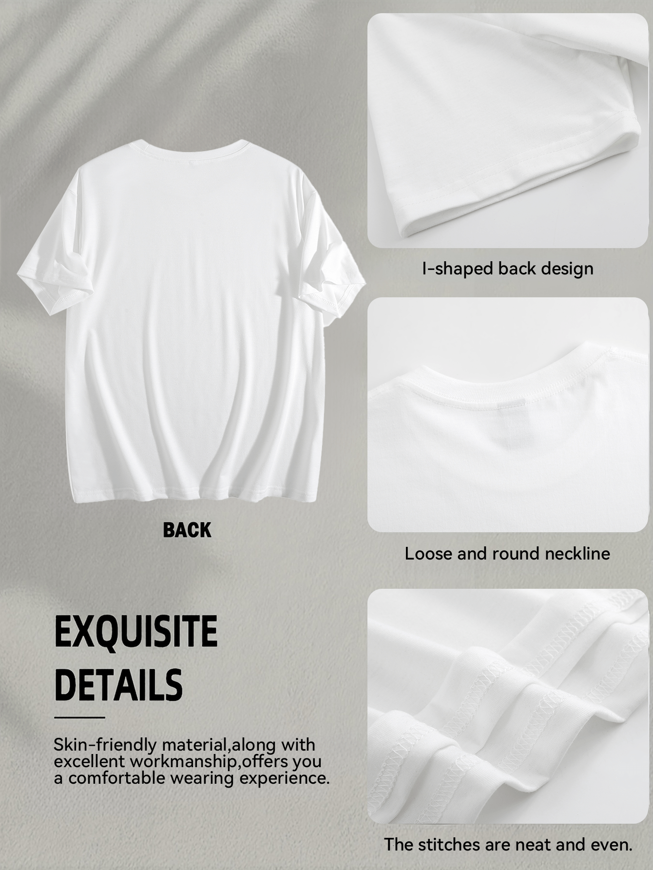 Men's Oversized T-Shirt - Round Neck Short Sleeve – White Short-Sleeve – view 4