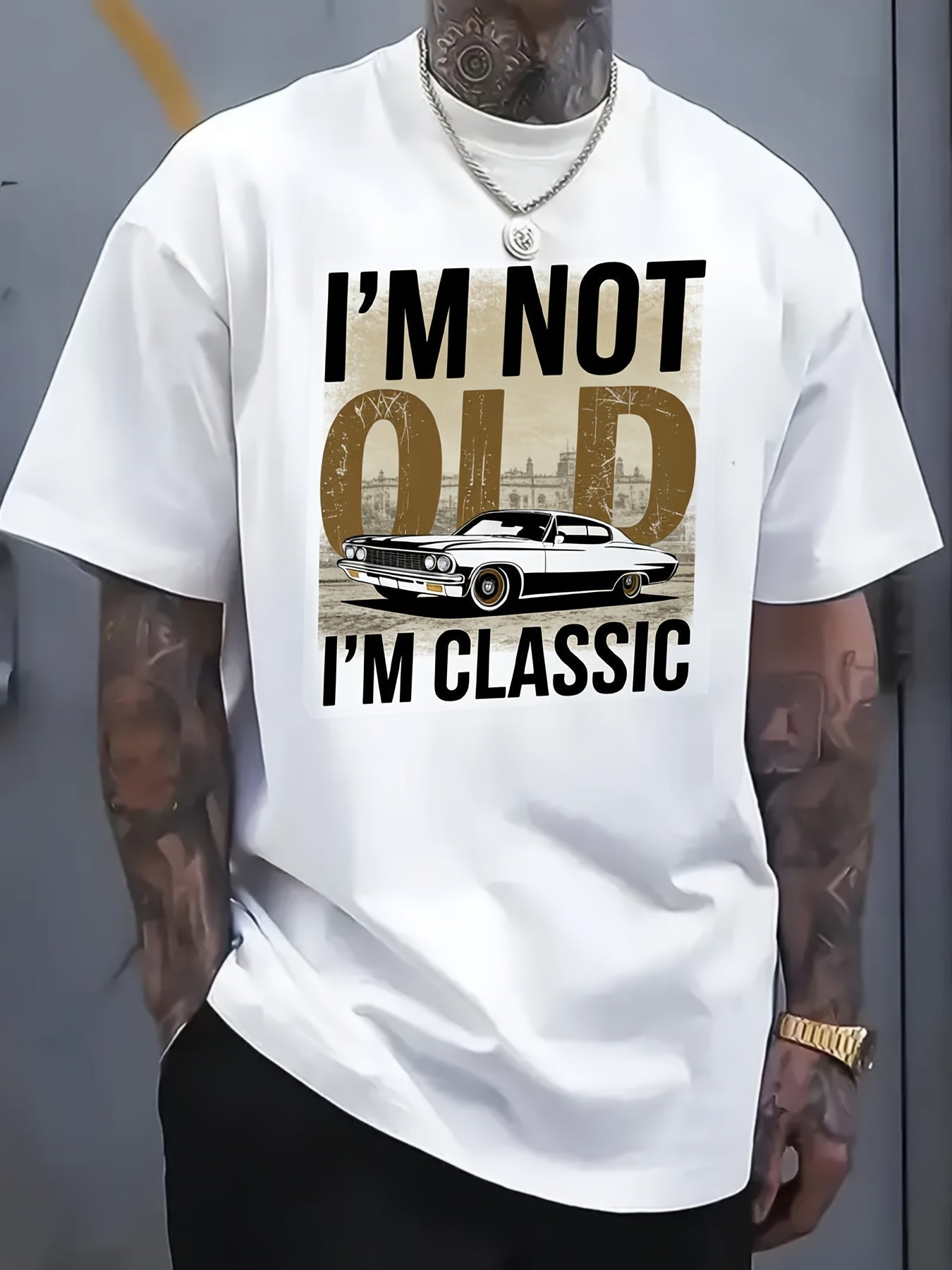 Men's Oversized T-Shirt - Round Neck Short Sleeve – White Short-Sleeve – White option – main product image
