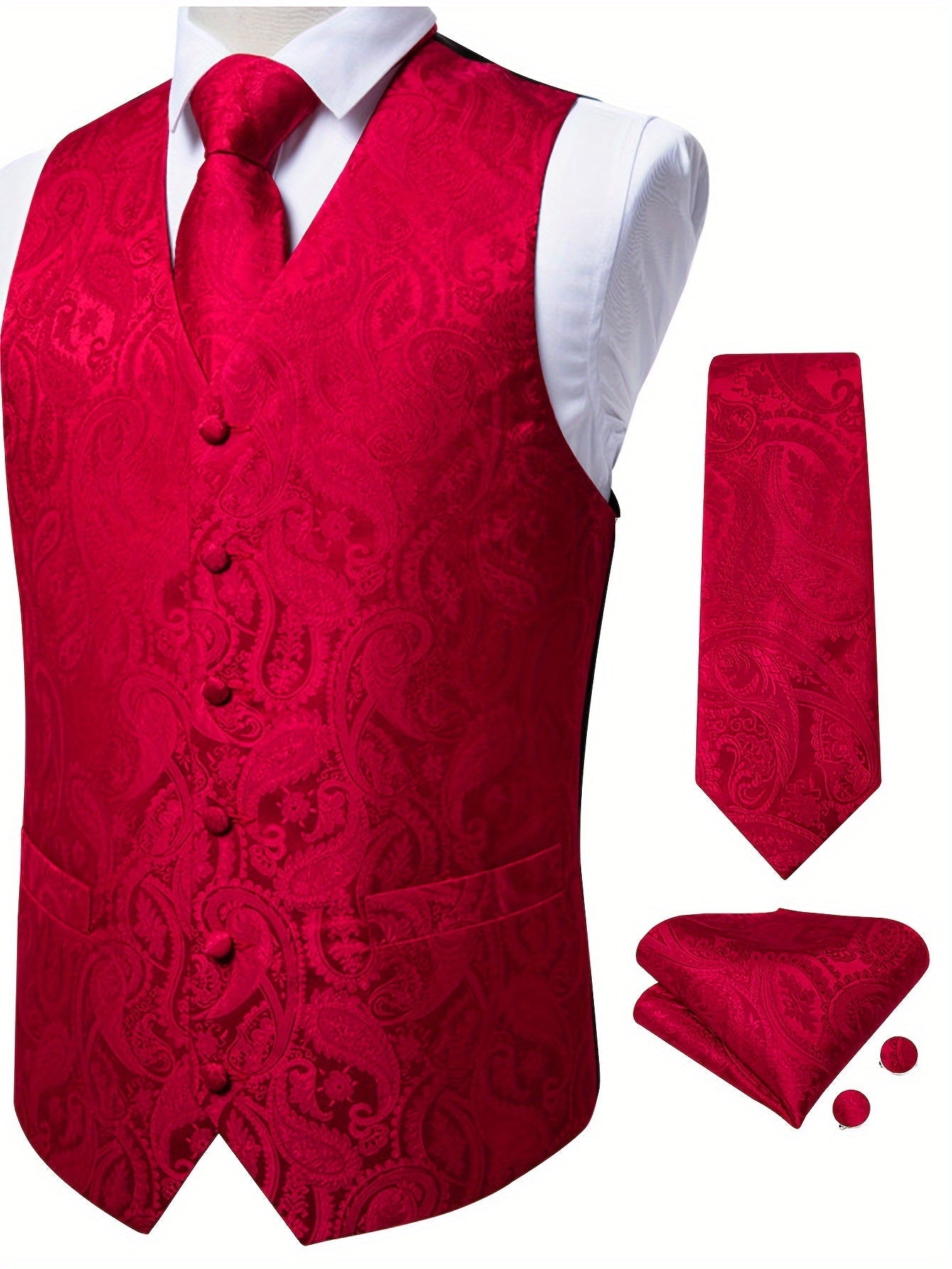 Men's Paisley Suit Vest and Tie Set - Plus Size – Red option – main product image