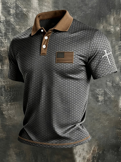 Men's Patriotic Polo Shirt - Collared Short Sleeve – 9-Color Selection – Grey option – main product image
