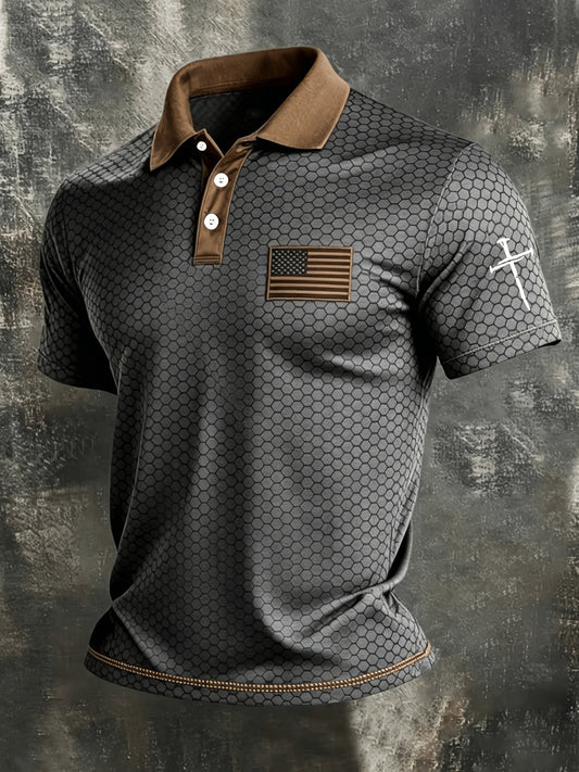 Men's Patriotic Polo Shirt - Collared Short Sleeve – 9-Color Selection – Grey option – main product image