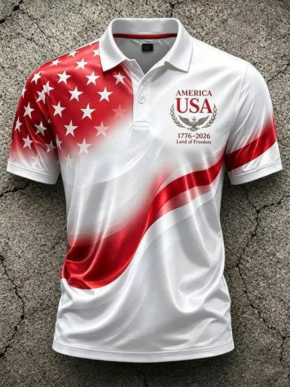Men's Patriotic Polo Shirt - Collared Short Sleeve – Red / Camel – view 10