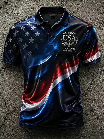 Men's Patriotic Polo Shirt - Collared Short Sleeve – Red / Camel – Red option – view 6