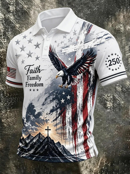 Men's Patriotic Polo Shirt - Collared Short Sleeve – White / Black – view 5