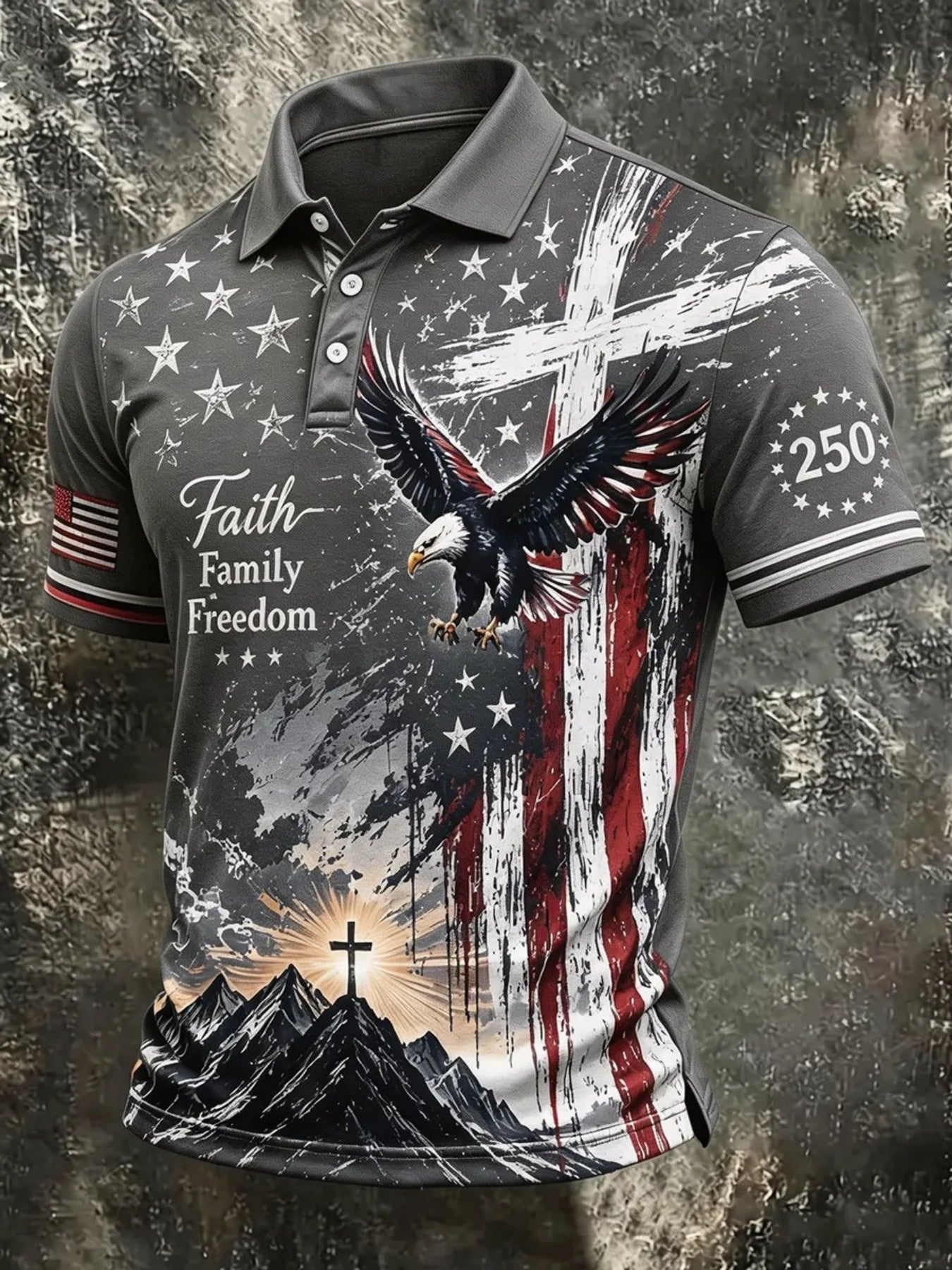 Men's Patriotic Polo Shirt - Collared Short Sleeve – White / Black – White option – view 2
