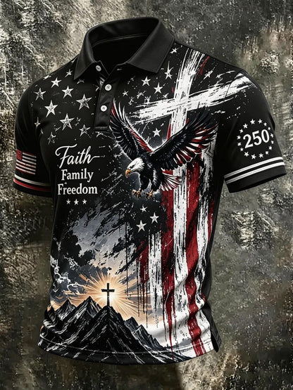 Men's Patriotic Polo Shirt - Collared Short Sleeve – White / Black – White option – view 3