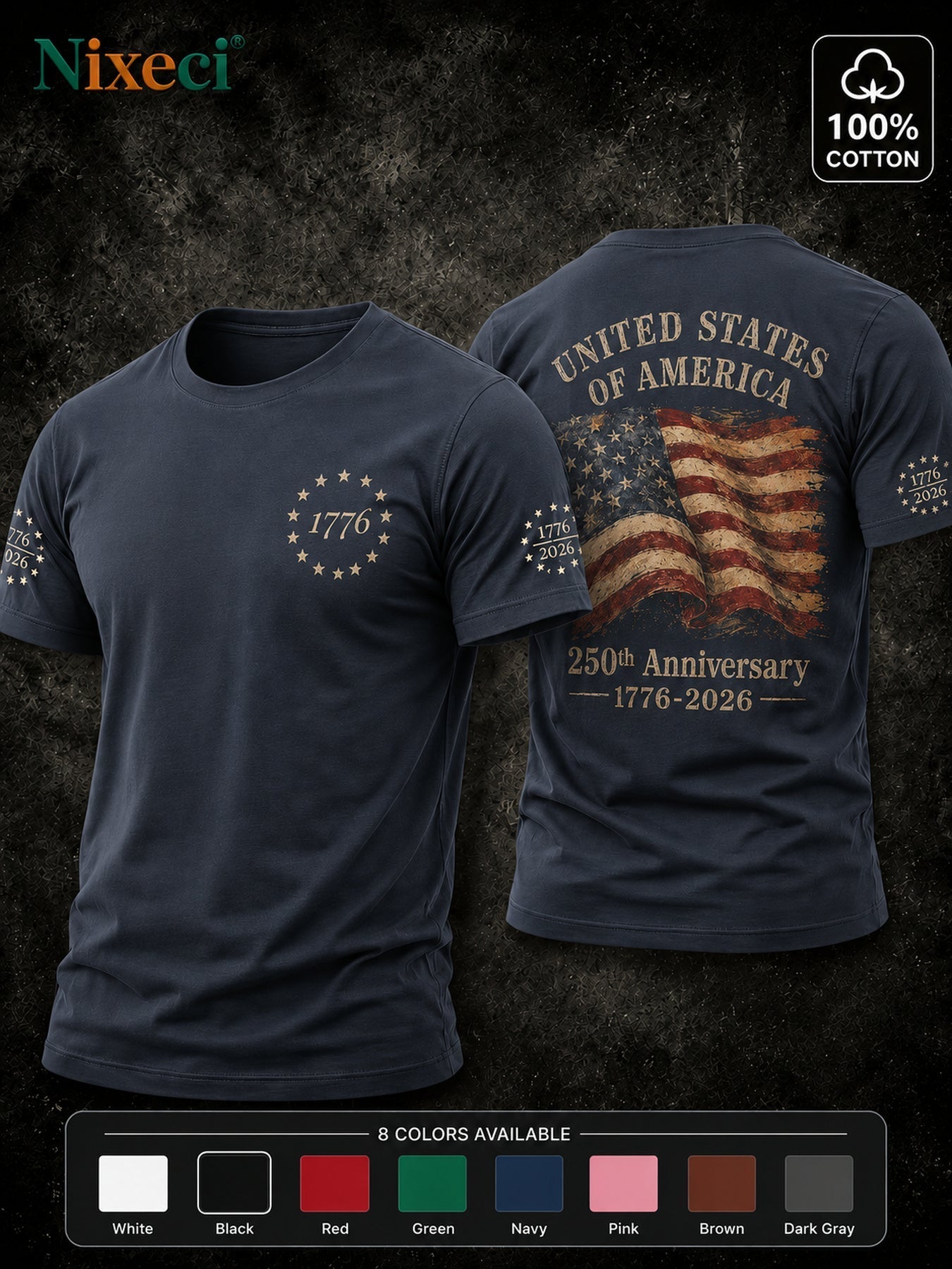 Men's Patriotic T-Shirt - Crew Neck Short Sleeve – 8-Color Selection – view 15