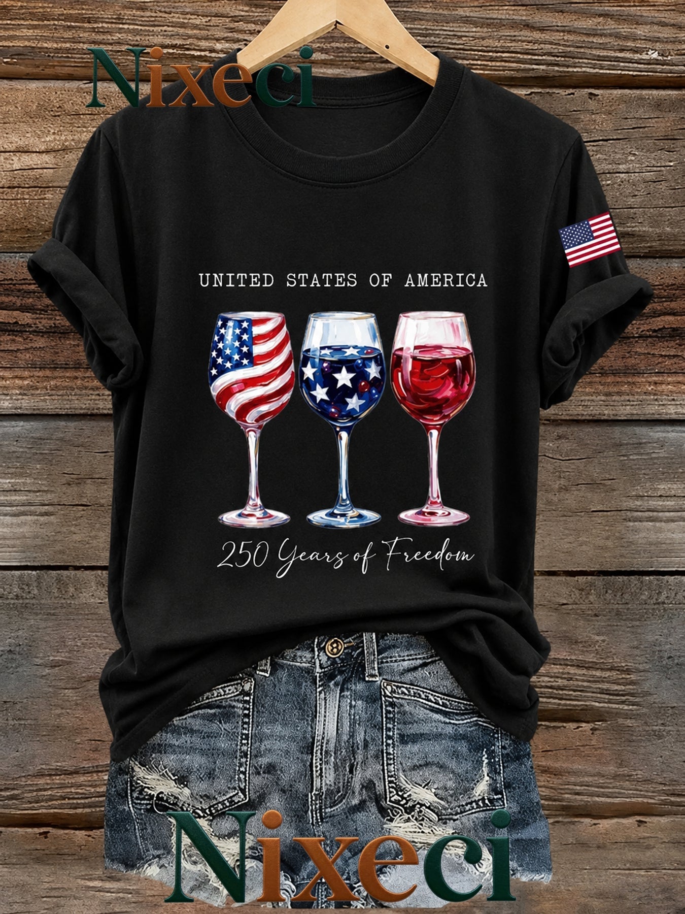 Men's Patriotic T-Shirt - Crew Neck Short Sleeve – NixeciBlack / NixeciGreen – main product image