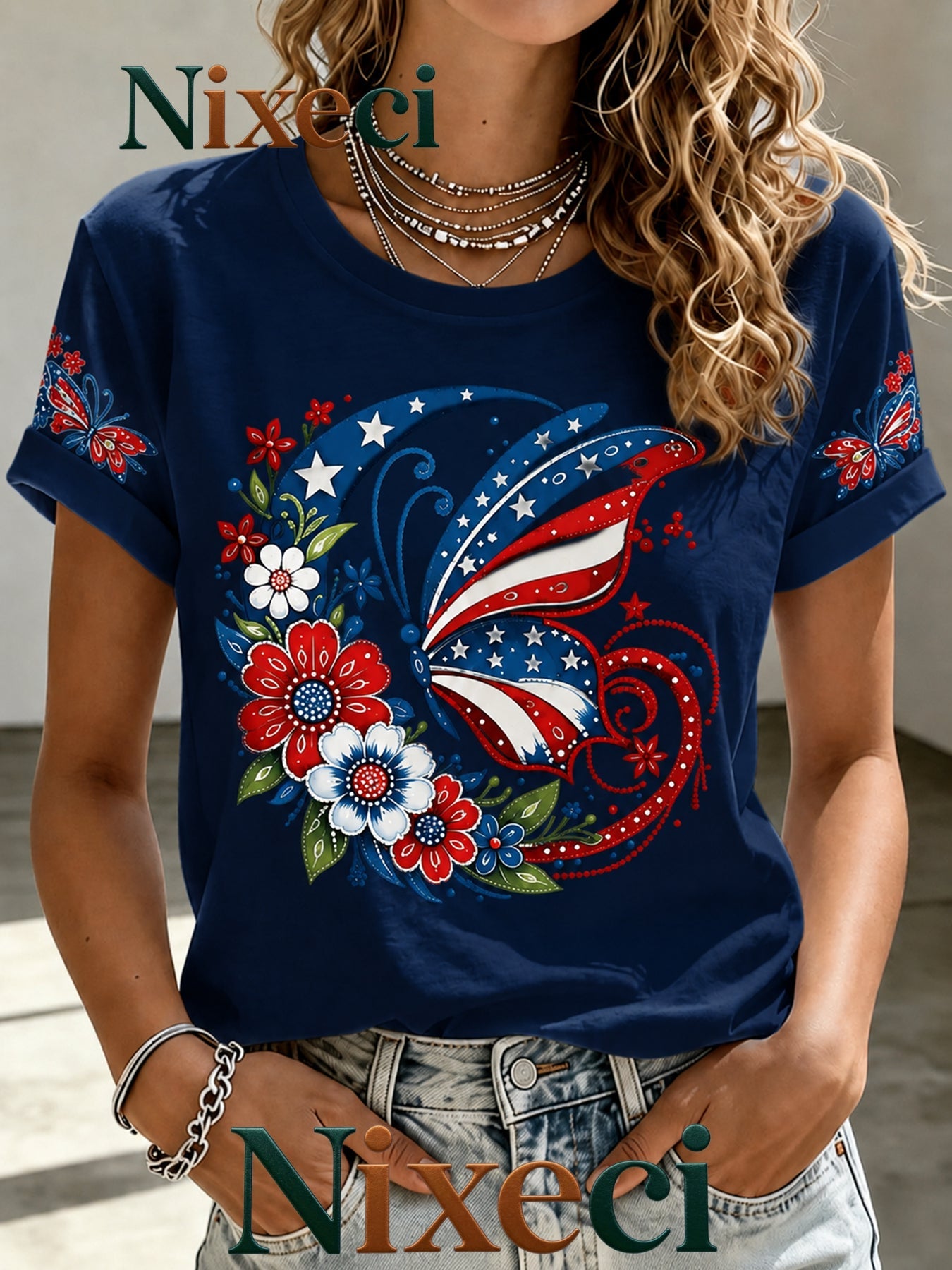 Men's Patriotic T-Shirt - Crew Neck Short Sleeve – NixeciGreen / NixeciBlack – main product image
