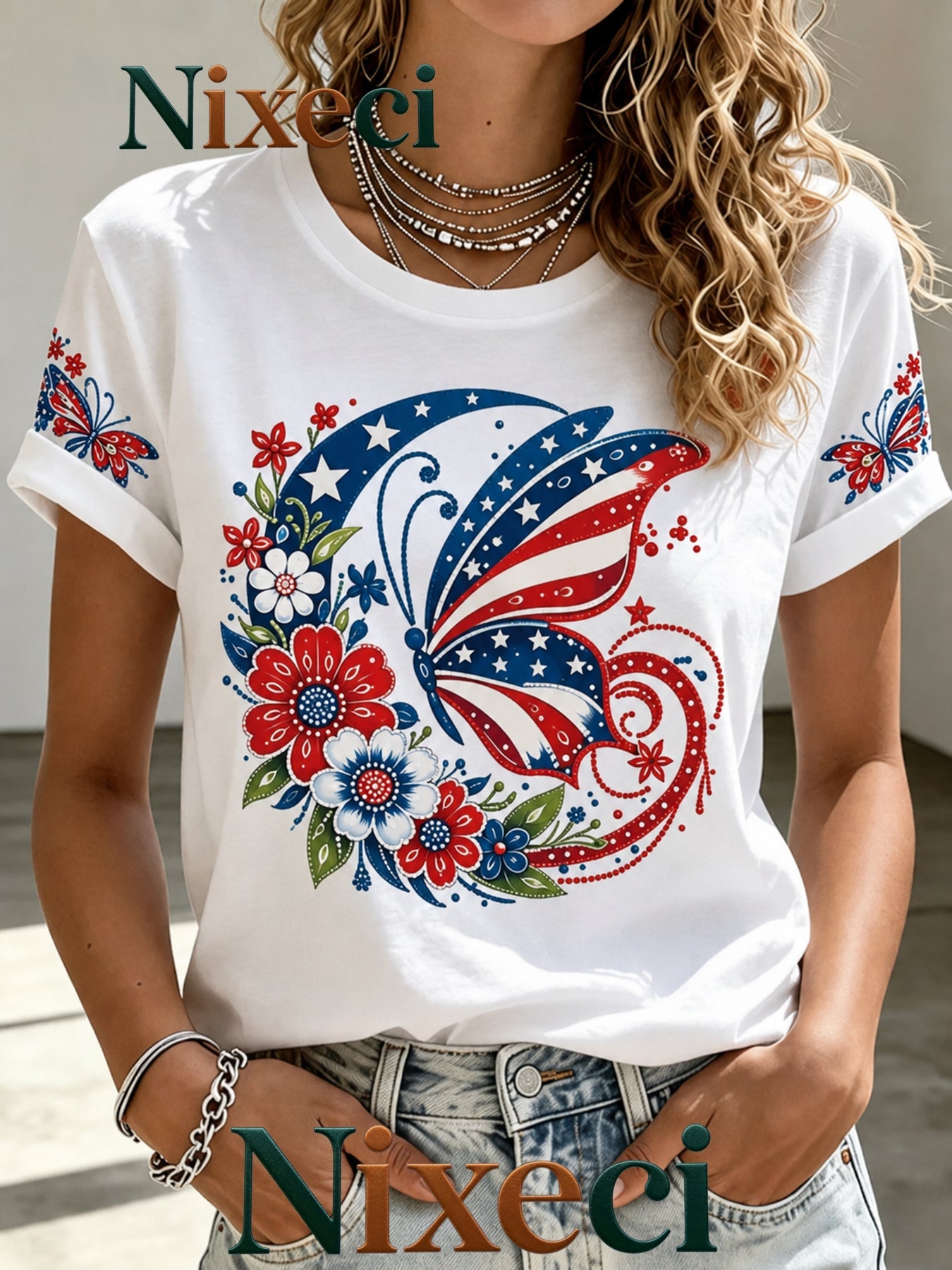 Men's Patriotic T-Shirt - Crew Neck Short Sleeve – NixeciGreen / NixeciBlack – view 3