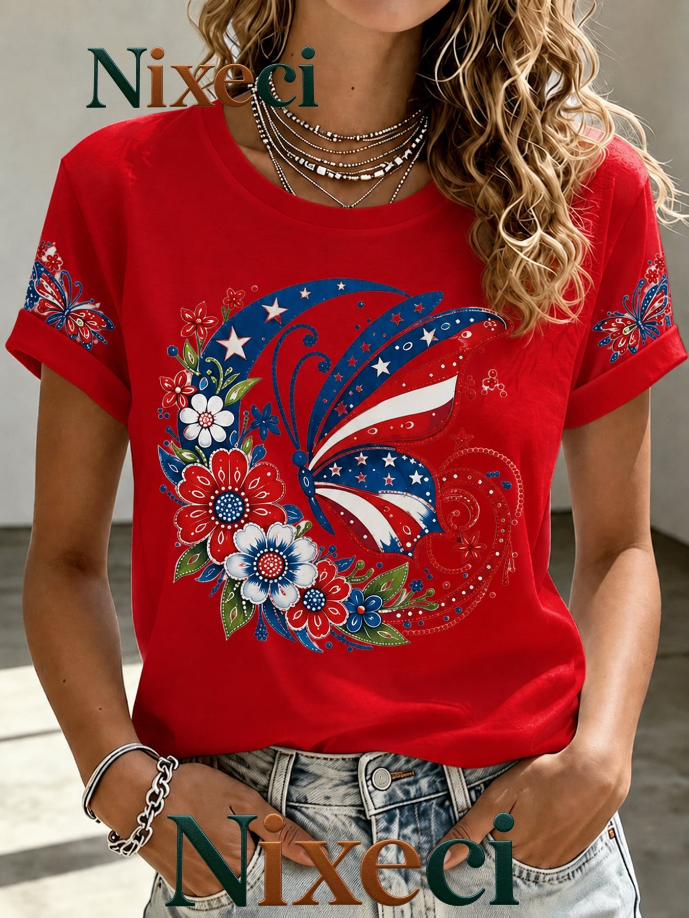 Men's Patriotic T-Shirt - Crew Neck Short Sleeve – NixeciGreen / NixeciBlack – view 4