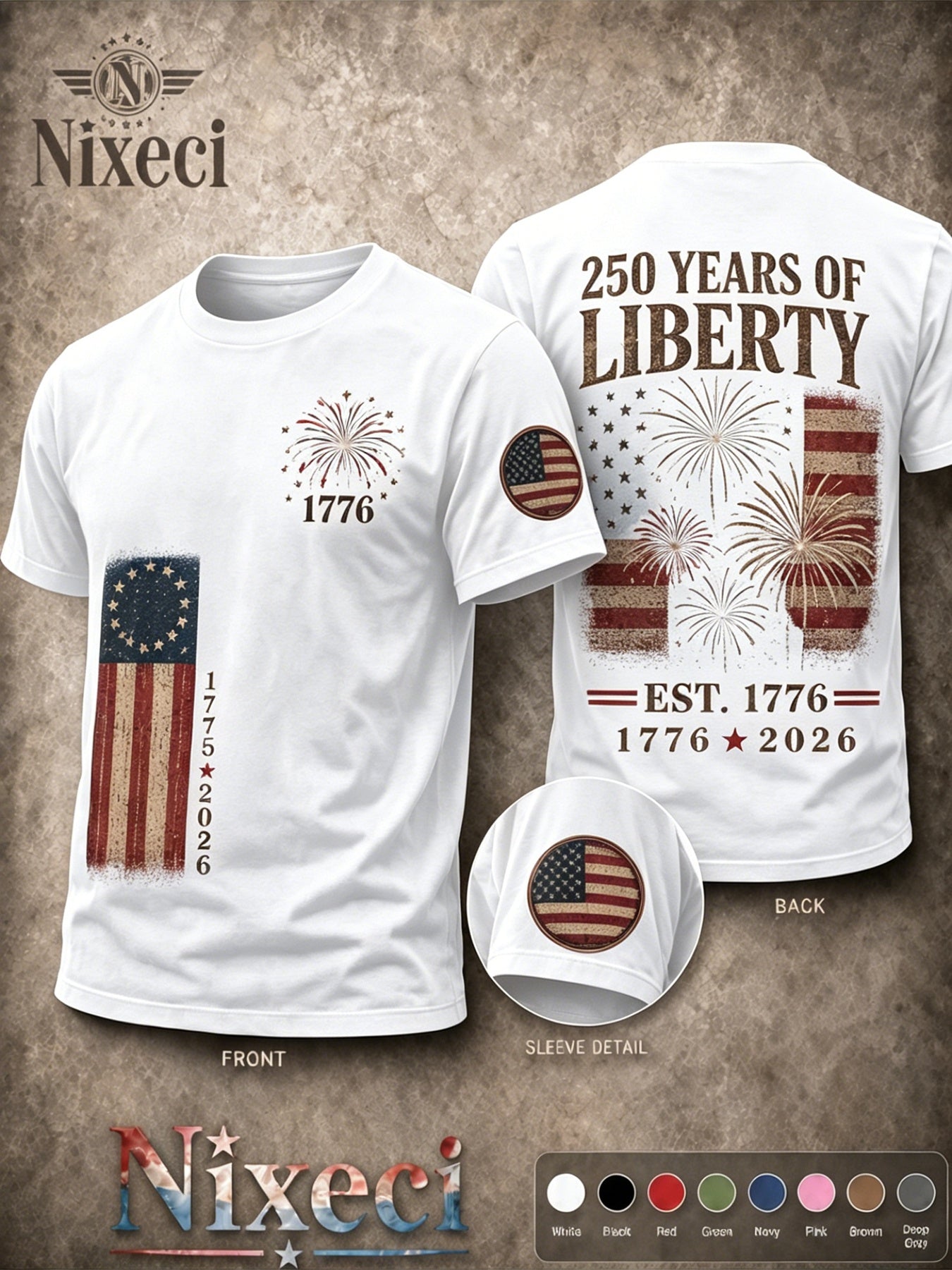 Men's Patriotic T-Shirt - Round Neck Short Sleeve – 40-Variant Selection – view 3