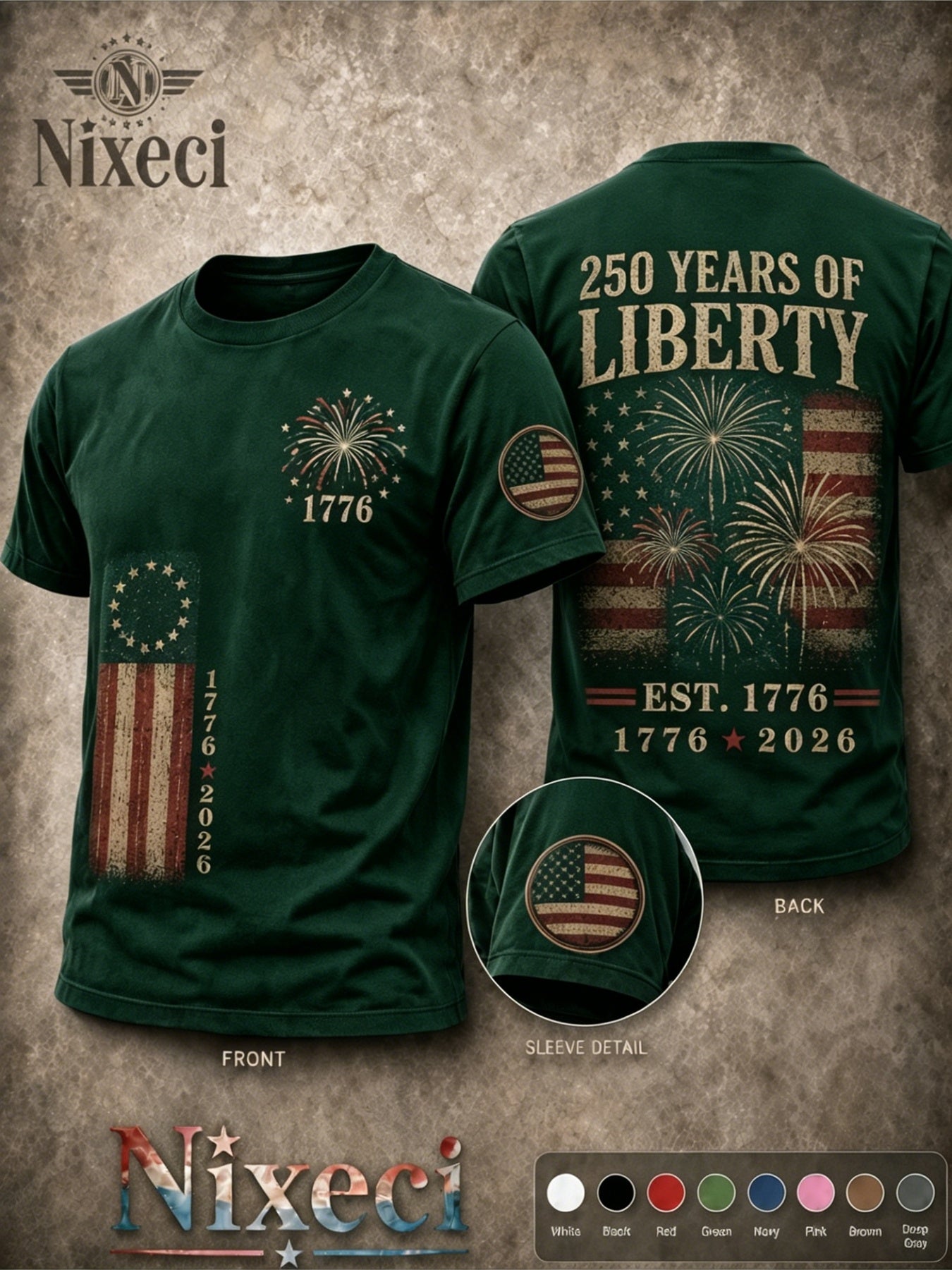 Men's Patriotic T-Shirt - Round Neck Short Sleeve – 40-Variant Selection – view 8