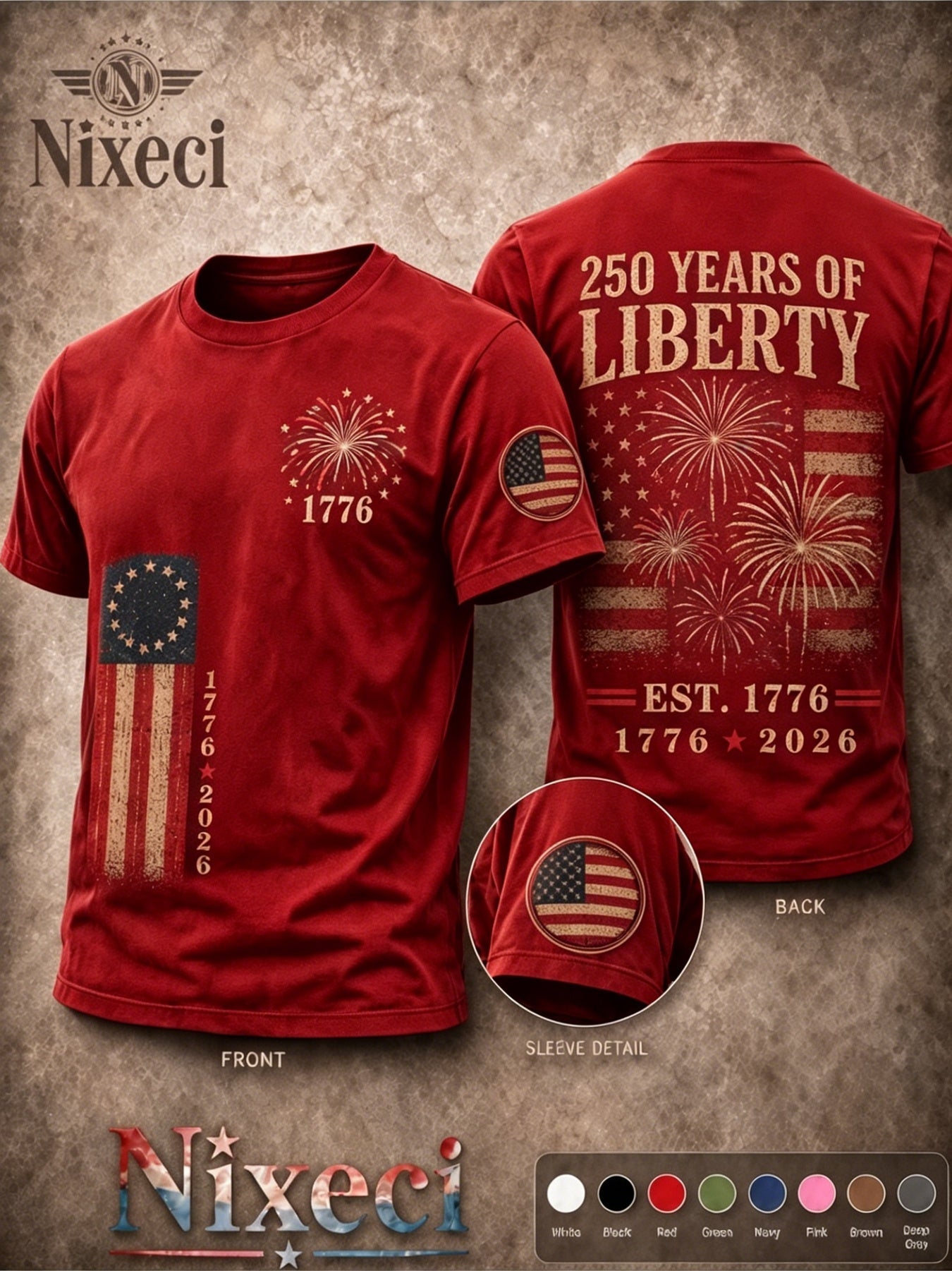 Men's Patriotic T-Shirt - Round Neck Short Sleeve – 40-Variant Selection – Green option – main product image