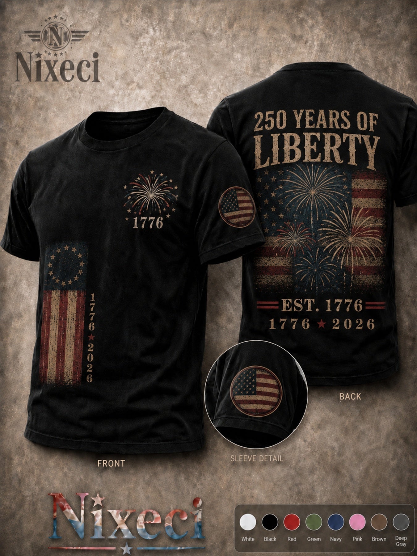 Men's Patriotic T-Shirt - Round Neck Short Sleeve – 40-Variant Selection – Green option – view 2