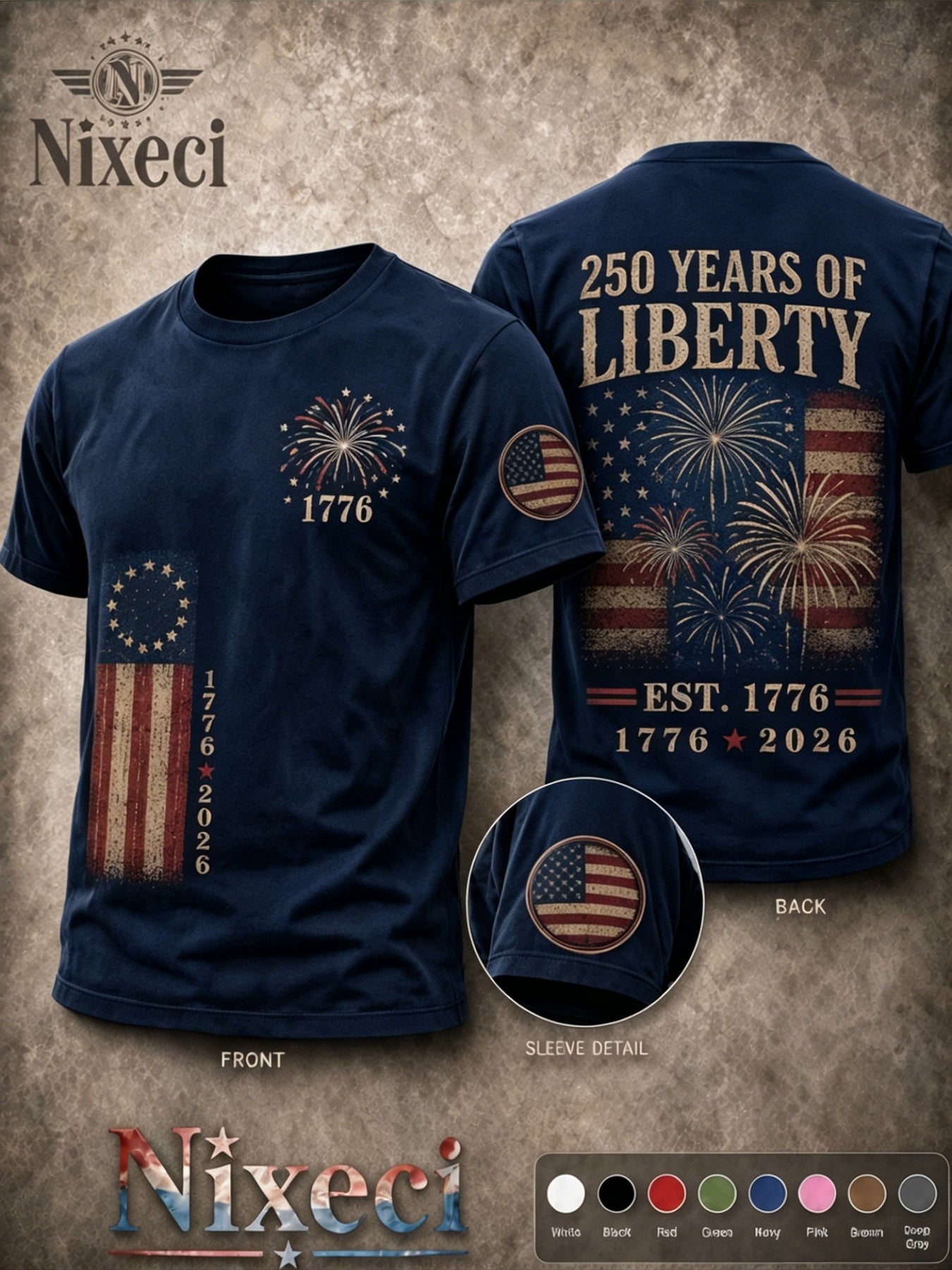 Men's Patriotic T-Shirt - Round Neck Short Sleeve – 40-Variant Selection – Green option – view 6