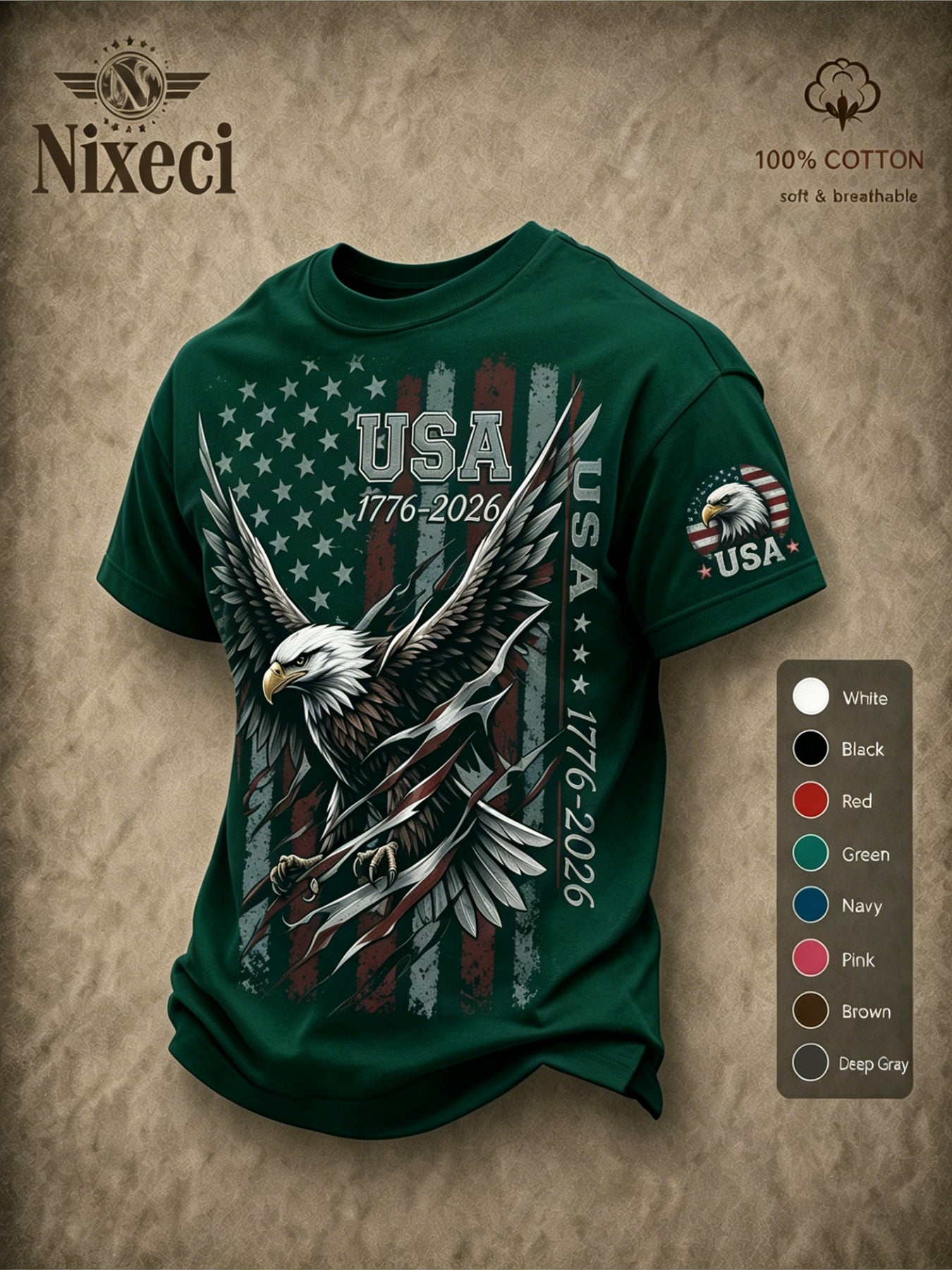 Men's Patriotic T-Shirt - Round Neck Short Sleeve – 48-Variant Selection – view 32