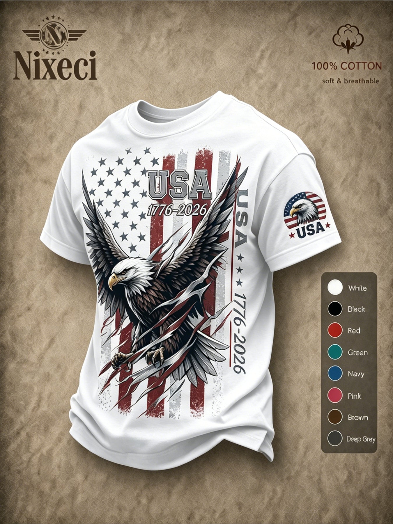 Men's Patriotic T-Shirt - Round Neck Short Sleeve – 48-Variant Selection – Green option – main product image