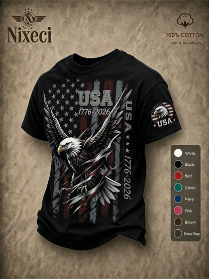 Men's Patriotic T-Shirt - Round Neck Short Sleeve – 48-Variant Selection – Green option – view 5