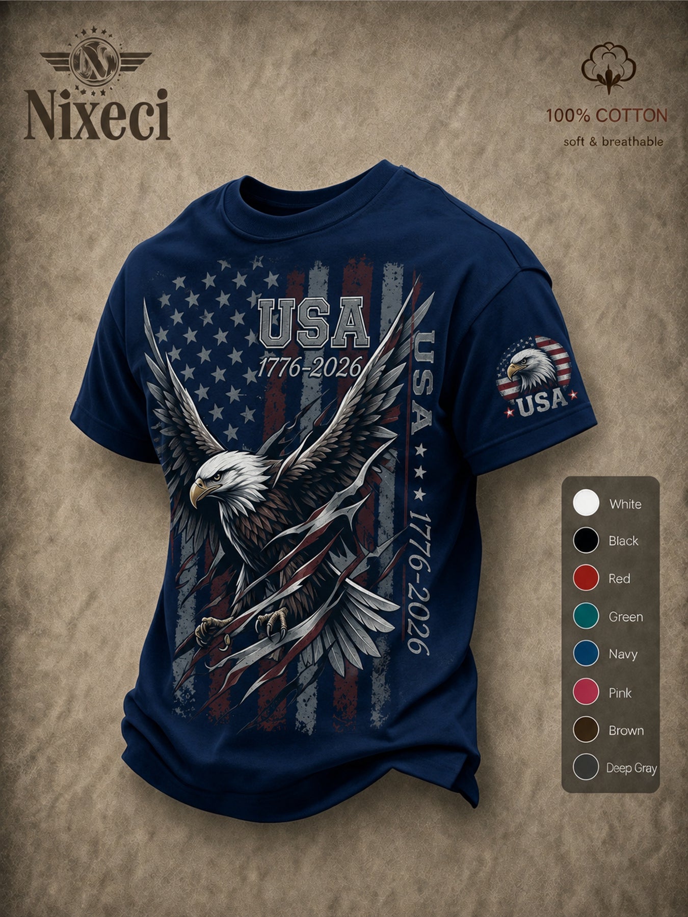 Men's Patriotic T-Shirt - Round Neck Short Sleeve – 48-Variant Selection – Green option – view 6