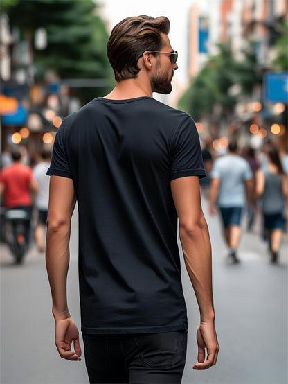 Men's Patriotic T-Shirt - Round Neck Short Sleeve Streetwear – Black detail view
