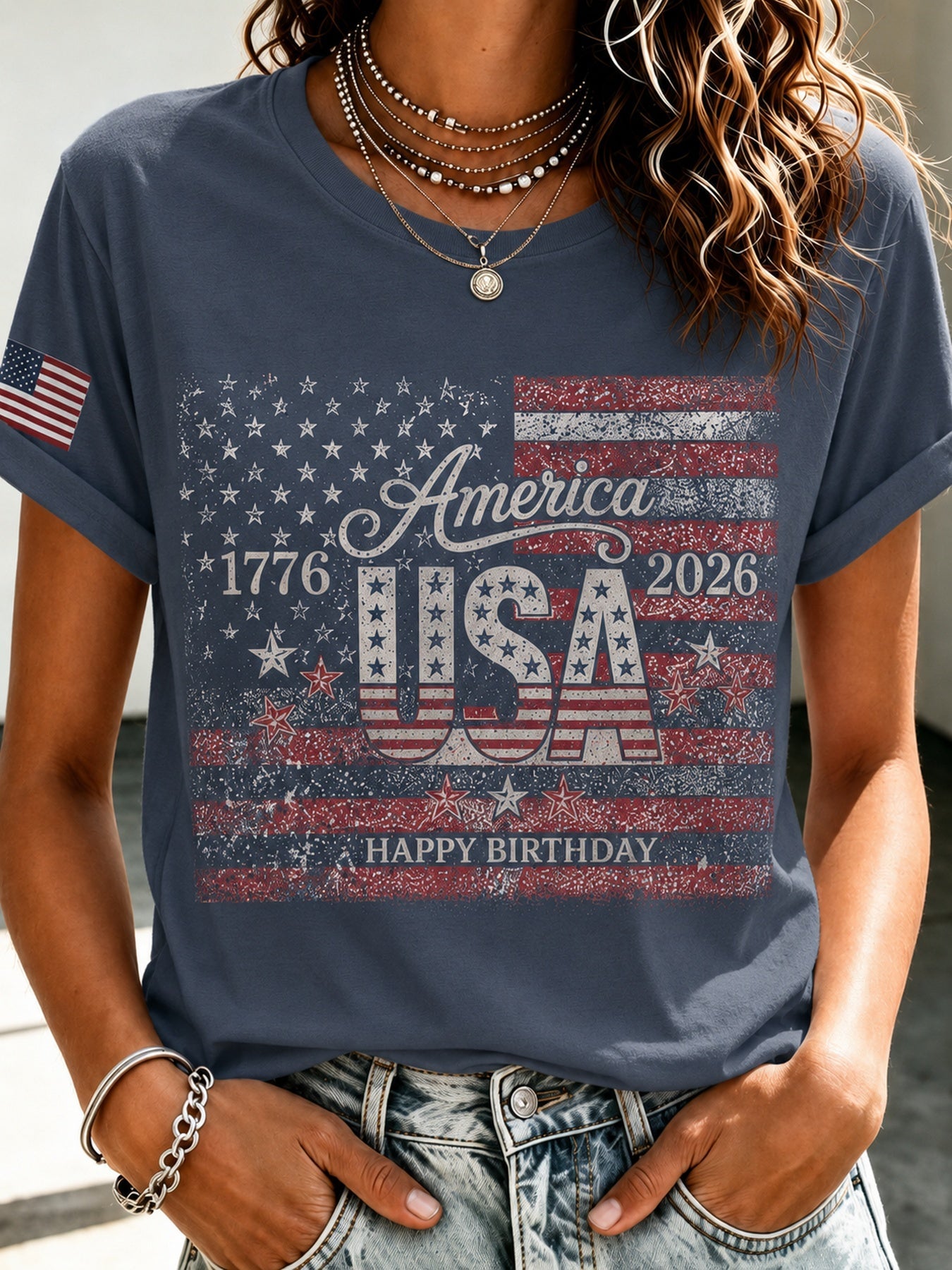 Men's Patriotic T-Shirt - Round Neck Short Sleeve Streetwear Style – view 6
